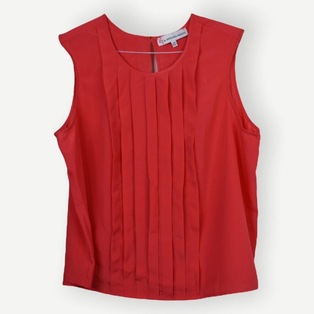 G by Giuliana Rancic Blouse 22W Womens Red Pleated Pintuck Sleeveless